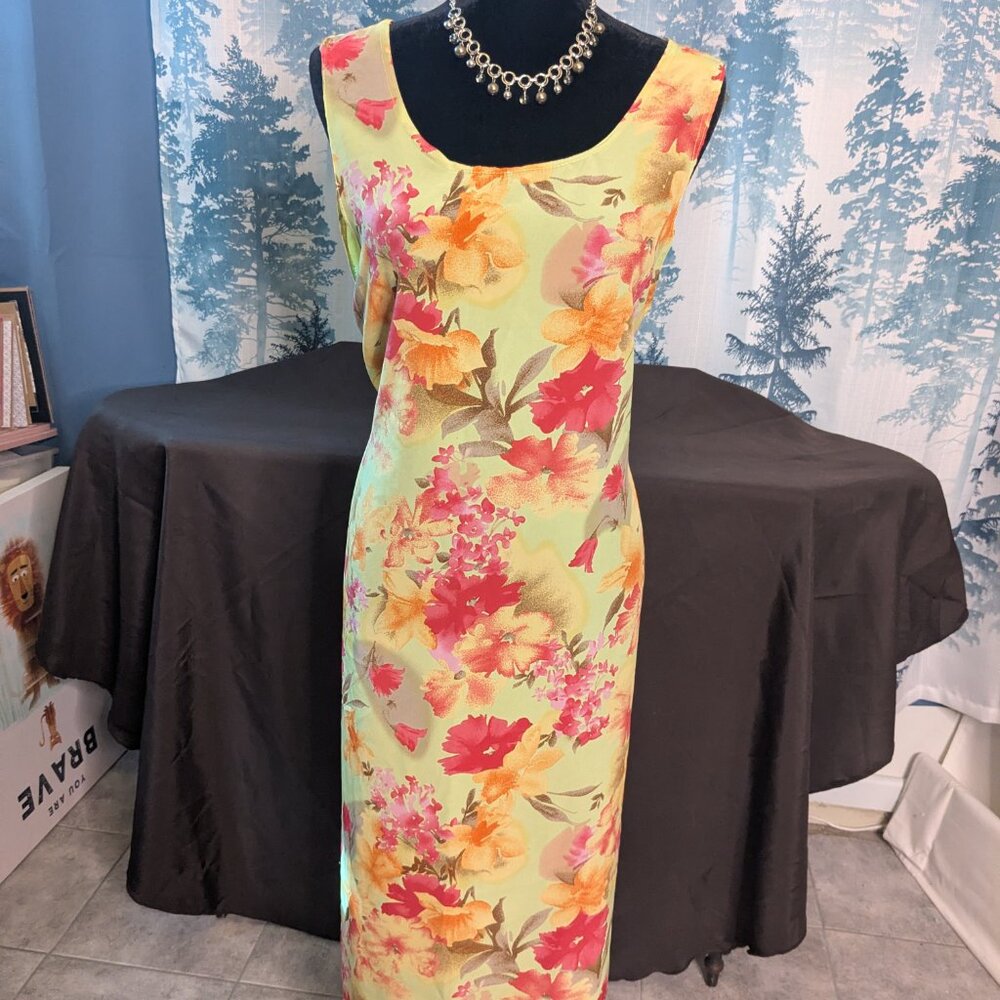 Sleeveless Floral Maxi Dress in Lime Green and Pink